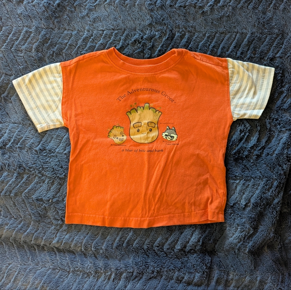 Marvel Orange Kids Shirt with Striped Sleeves, Boys Size 4